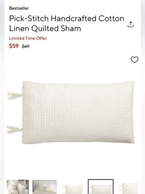 Pottery Barn Ivory Pick-Stitch Quilted Cotton-Linen Sham King